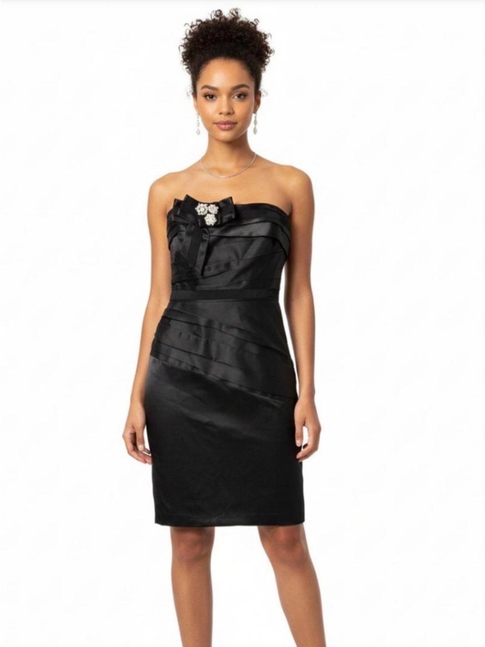 White House Black Market Black Strapless Spaghetti-Strap Pleated Mini Dress